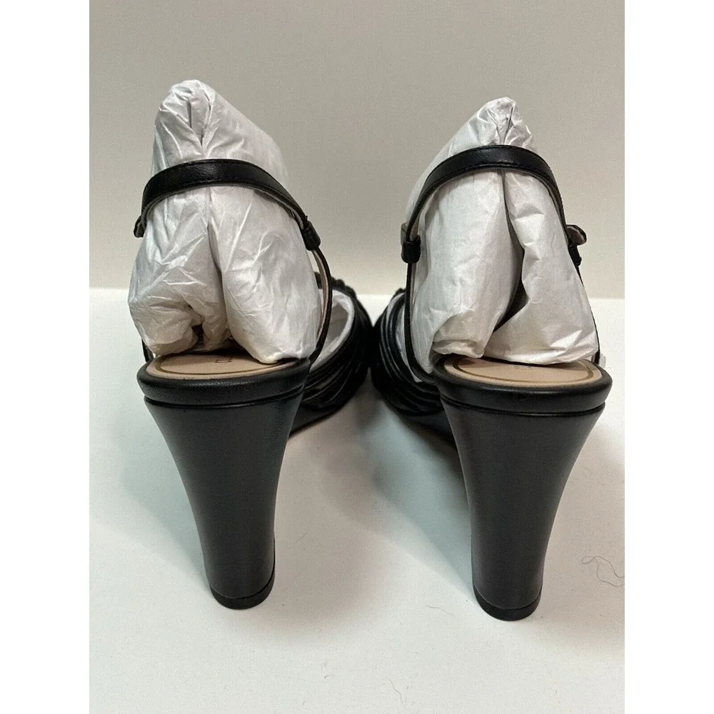 Cole Haan, Jitney Knot Wedge Sandals, Black Leather, Size‎ 8B